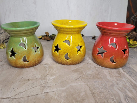 Moon and Stars oil burner, Wax Warmer, Metaphysical décor, handmade ceramic