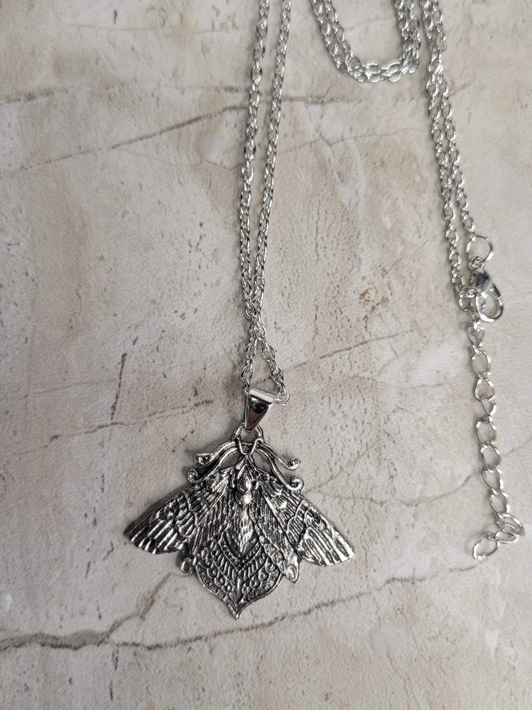 Moth Pendant Necklace, Gothic Jewelry, Antique Silver, Nature Lover Necklace