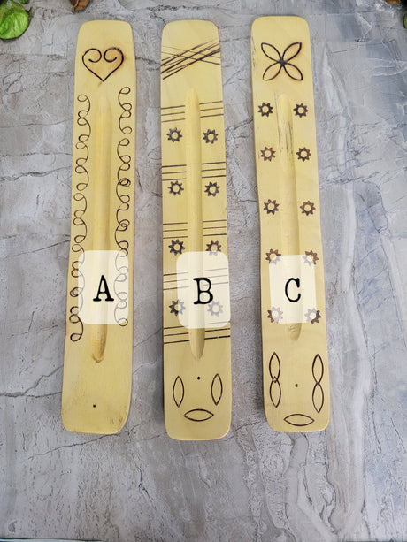 Engraved Wood Incense Holder: 10-Inch Ash Catcher