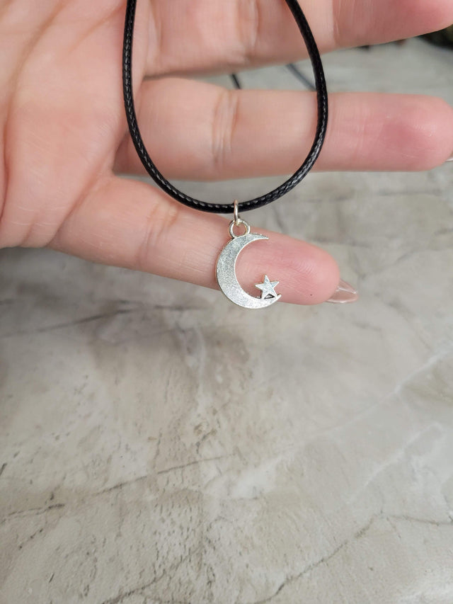 Moon and Star Charm Necklace: Celestial Witchy Jewelry