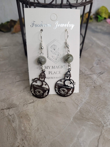 Labradorite Potion Bottle Charm Earrings: Witchy Jewelry