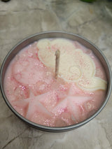 Celestial Pink Moon Soy Candle: Black Amber Lavender Scented, Crystal Chips
