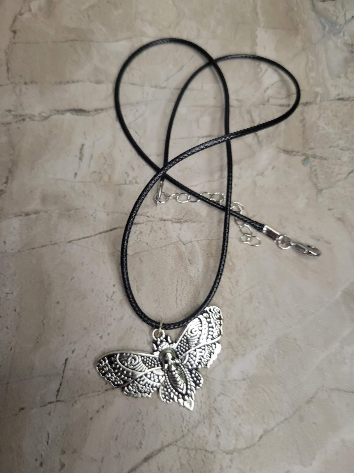Skull Moth Pendant Necklace, Gothic Jewelry, Antique Silver, Nature Lover Necklace