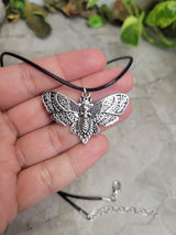 Skull Moth Pendant Necklace, Gothic Jewelry, Antique Silver, Nature Lover Necklace