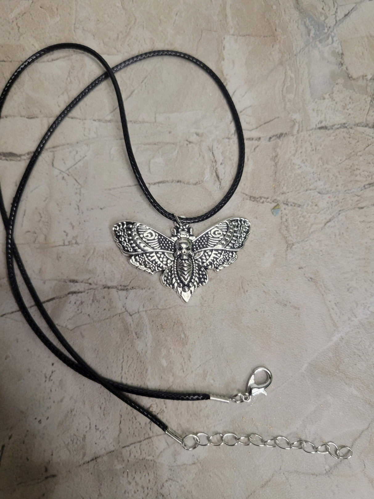 Skull Moth Pendant Necklace, Gothic Jewelry, Antique Silver, Nature Lover Necklace