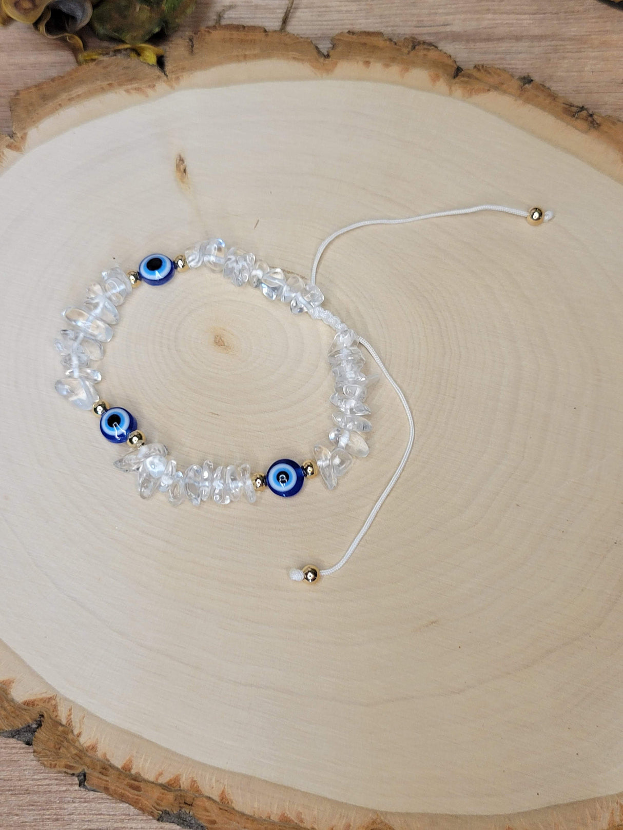 Clear Quartz Evil Eye Bracelet, Protection Jewelry