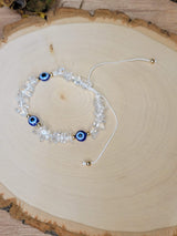 Clear Quartz Evil Eye Bracelet, Protection Jewelry