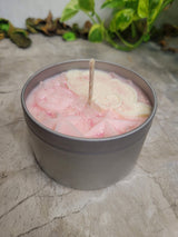Celestial Pink Moon Soy Candle: Black Amber Lavender Scented, Crystal Chips