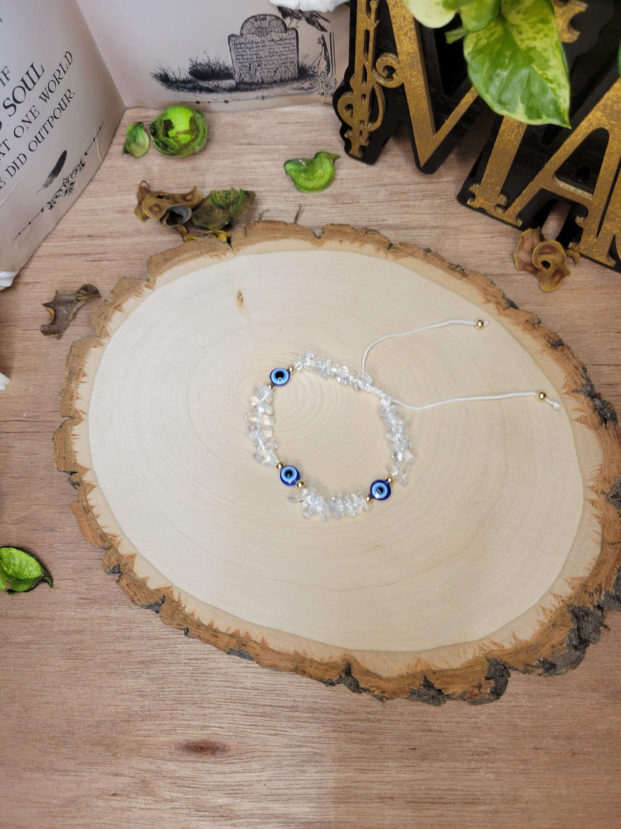 Clear Quartz Evil Eye Bracelet, Protection Jewelry