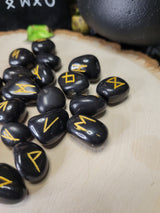 Black Agate Runestone Set (25 Stone Set) with Pouch