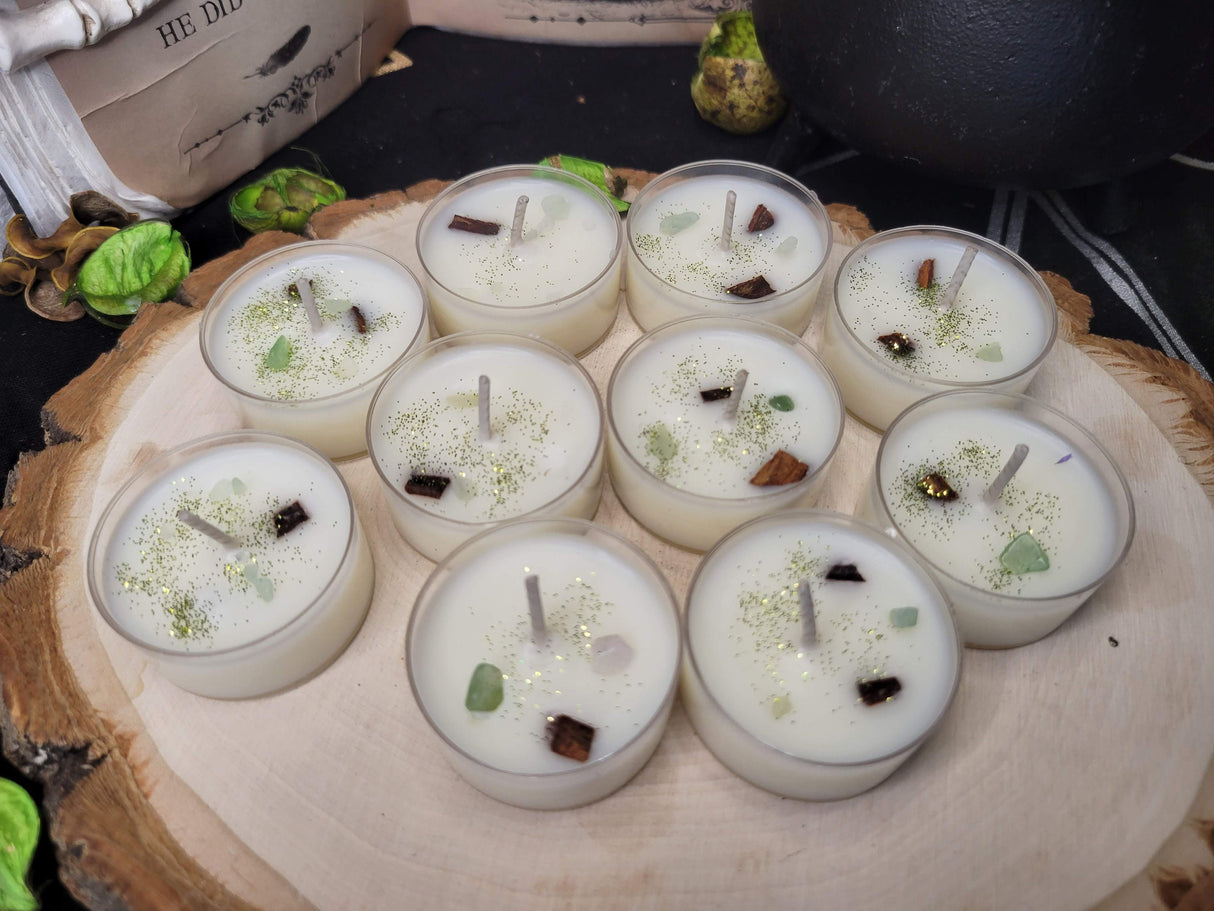 Soy Tea Light Candles: Crystal & Herb Infused, Scented Candles - 10 Pack