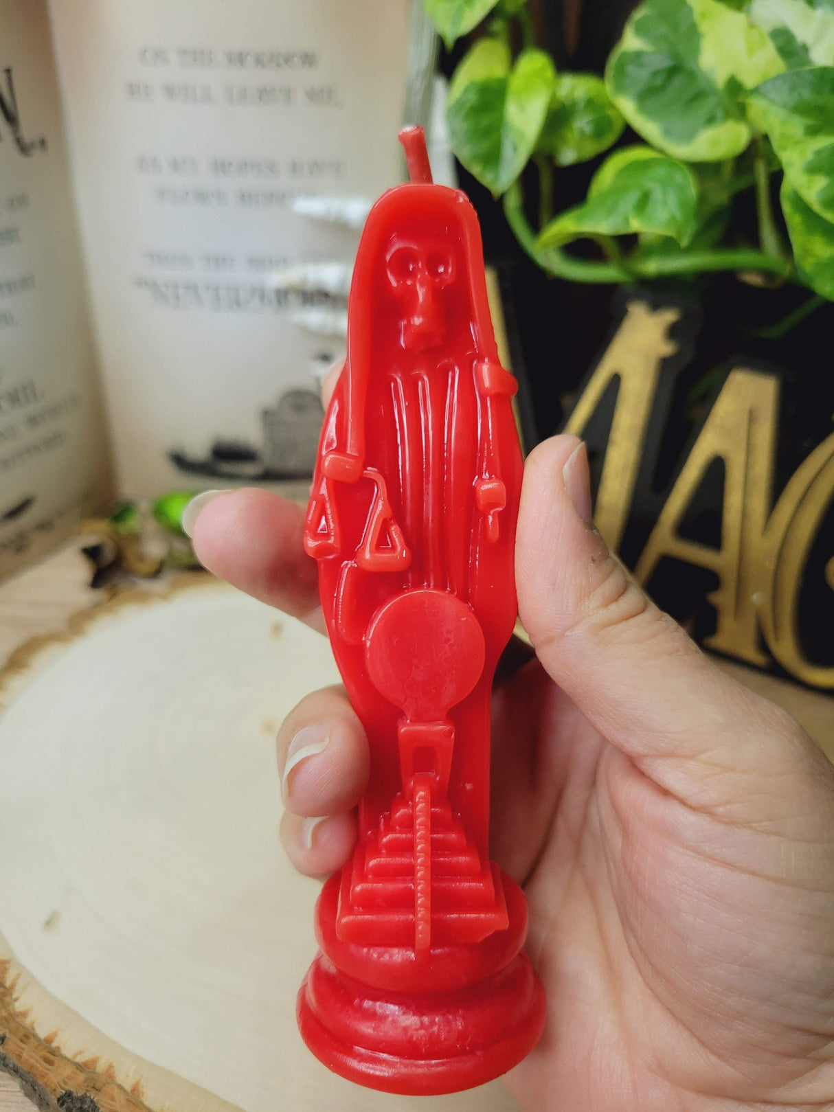 Santa Muerte Candle, Red or Black, Handmade Offering Candle