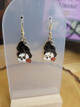 Crow and Skull Dangle Earrings: Golden Witch Earrings