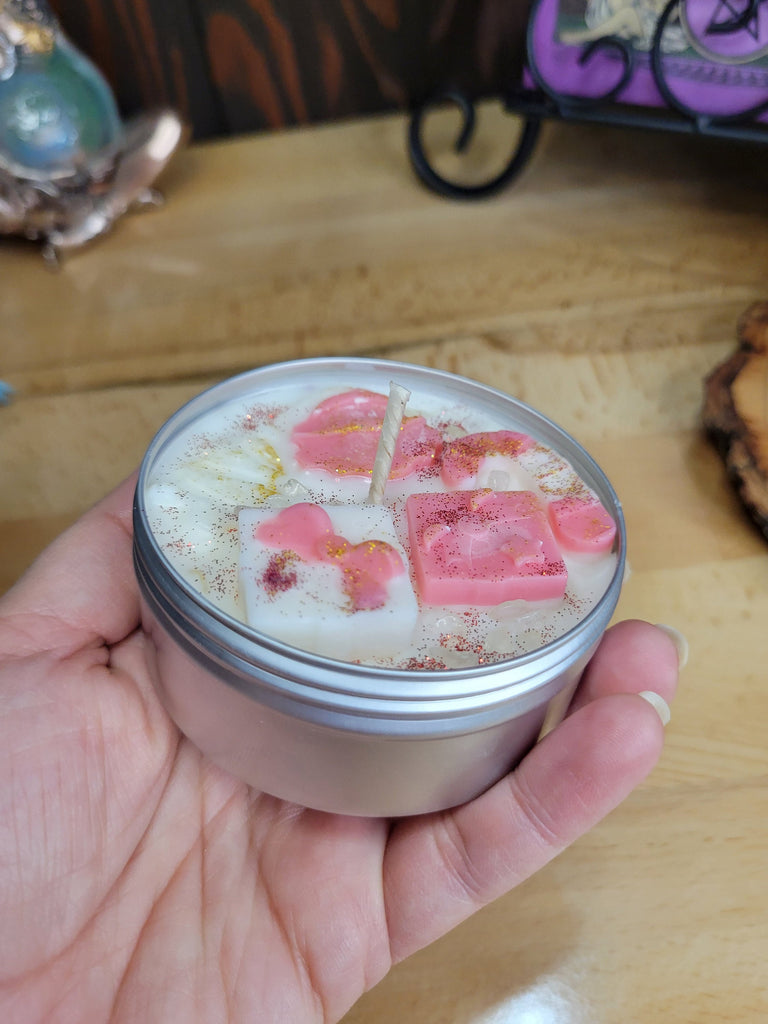 Christmas Tree Candle theme tin jar soy candle, Christmas intention candle