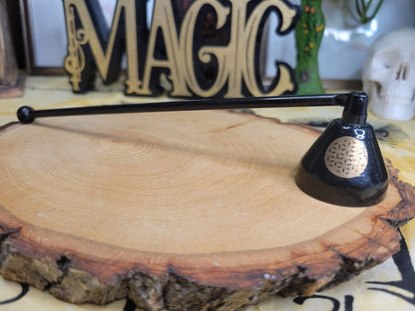 Handmade Iron Candle Snuffer: Triple Moon, Pentacle Design