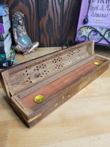 Coffin Incense Burner: Wood Altar Decor with Storage