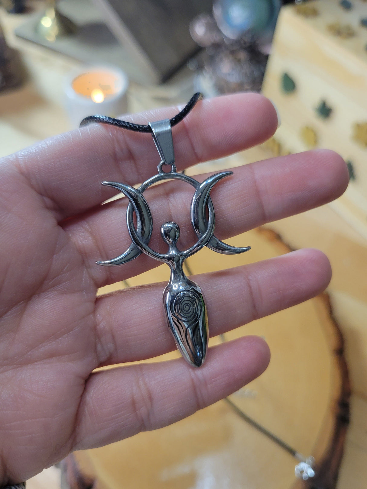 Triple Moon Goddess Pendant Necklace: Statement Spiritual Jewelry
