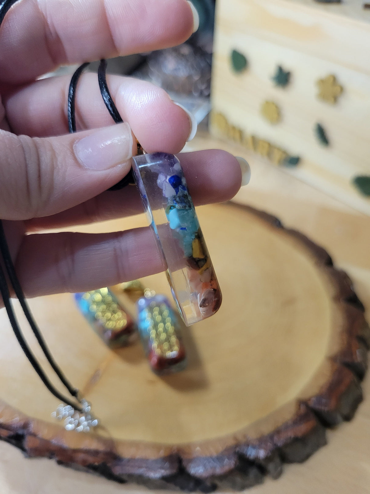 Flower of Life Gemstone Chip Pendant: Spiritual Epoxy Resin Charm