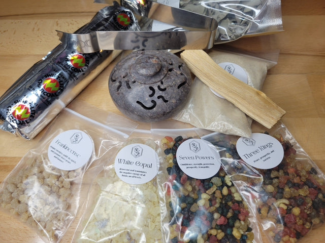 Resin Incense Burner Starter Kit: Soapstone Burner, Resins, Palo Santo