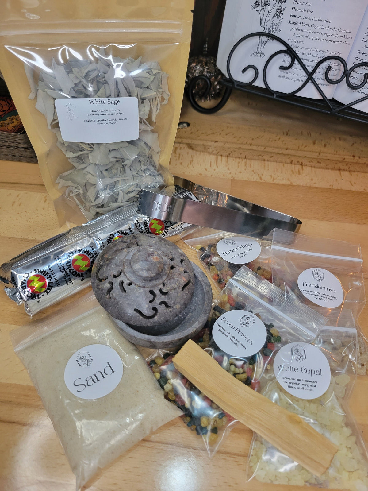 Resin Incense Burner Starter Kit: Soapstone Burner, Resins, Palo Santo