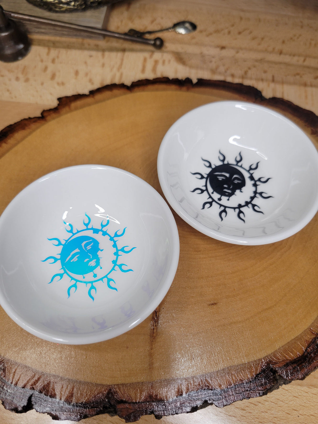 Moon & Sun Handmade trinket dish, small dish, candle holder, Moon and Sun Jewelry holder, Crystals Holders