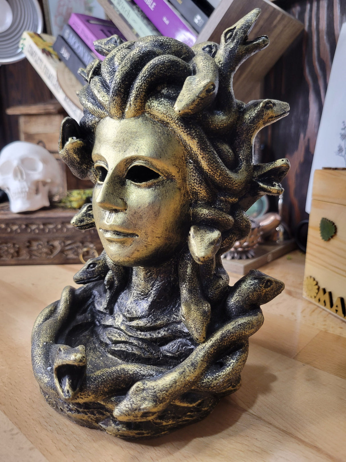 Handmade Medusa Backflow Incense Burner: Ceramic Altar Decoration