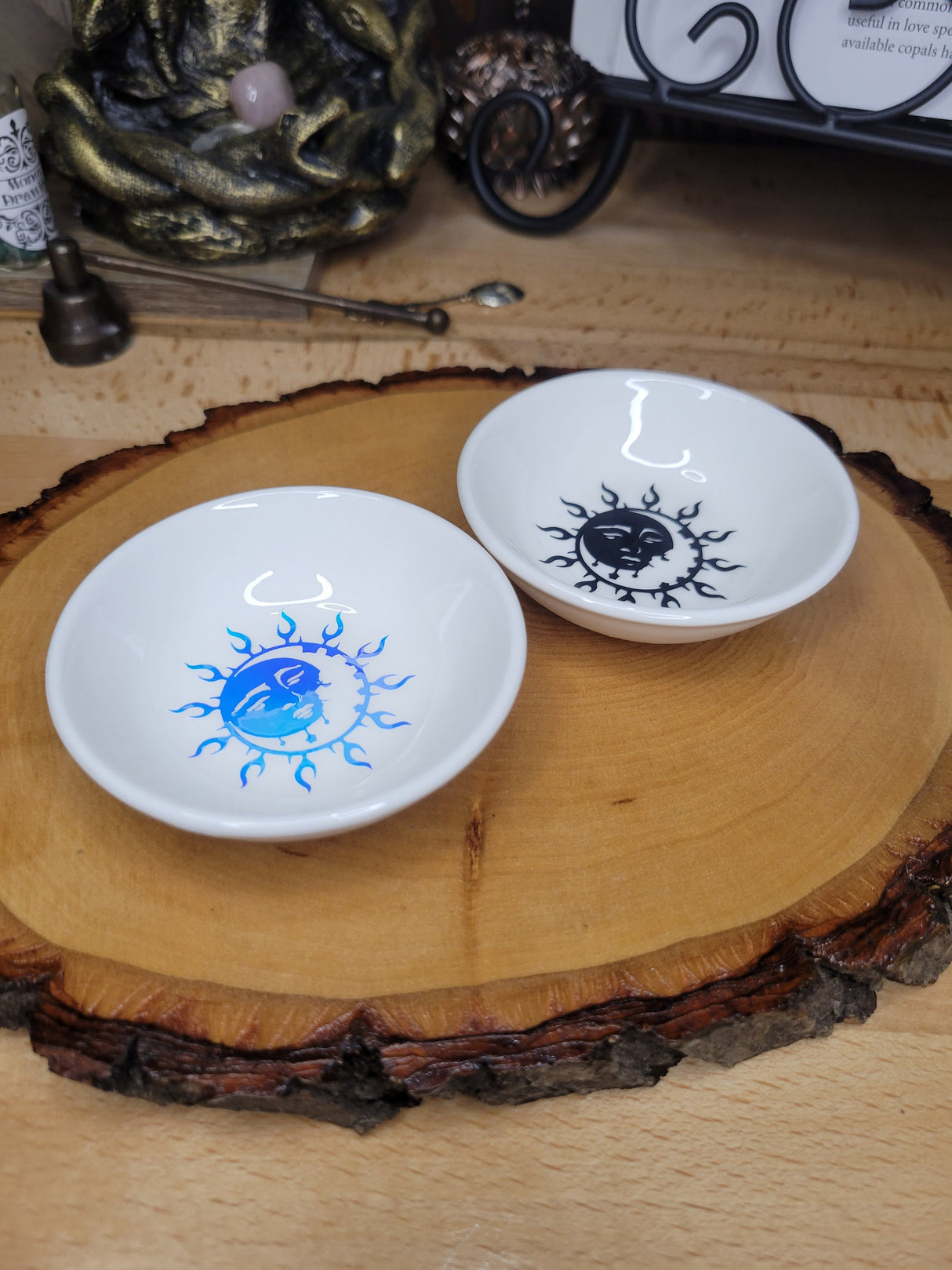 Moon & Sun Handmade trinket dish, small dish, candle holder, Moon and Sun Jewelry holder, Crystals Holders