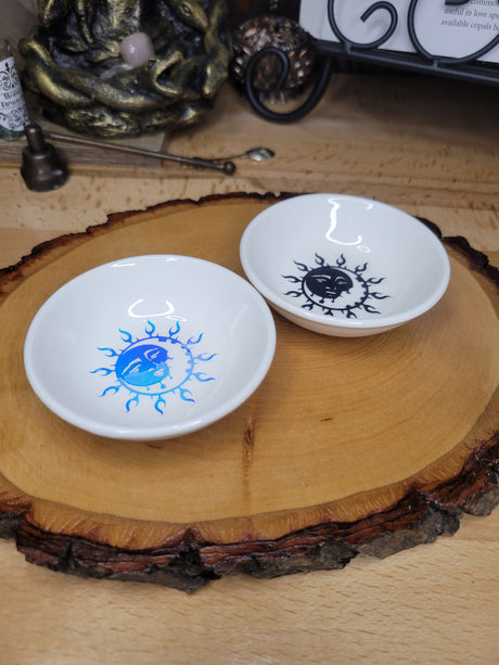 Moon & Sun Handmade trinket dish, small dish, candle holder, Moon and Sun Jewelry holder, Crystals Holders