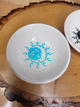 Moon & Sun Handmade trinket dish, small dish, candle holder, Moon and Sun Jewelry holder, Crystals Holders