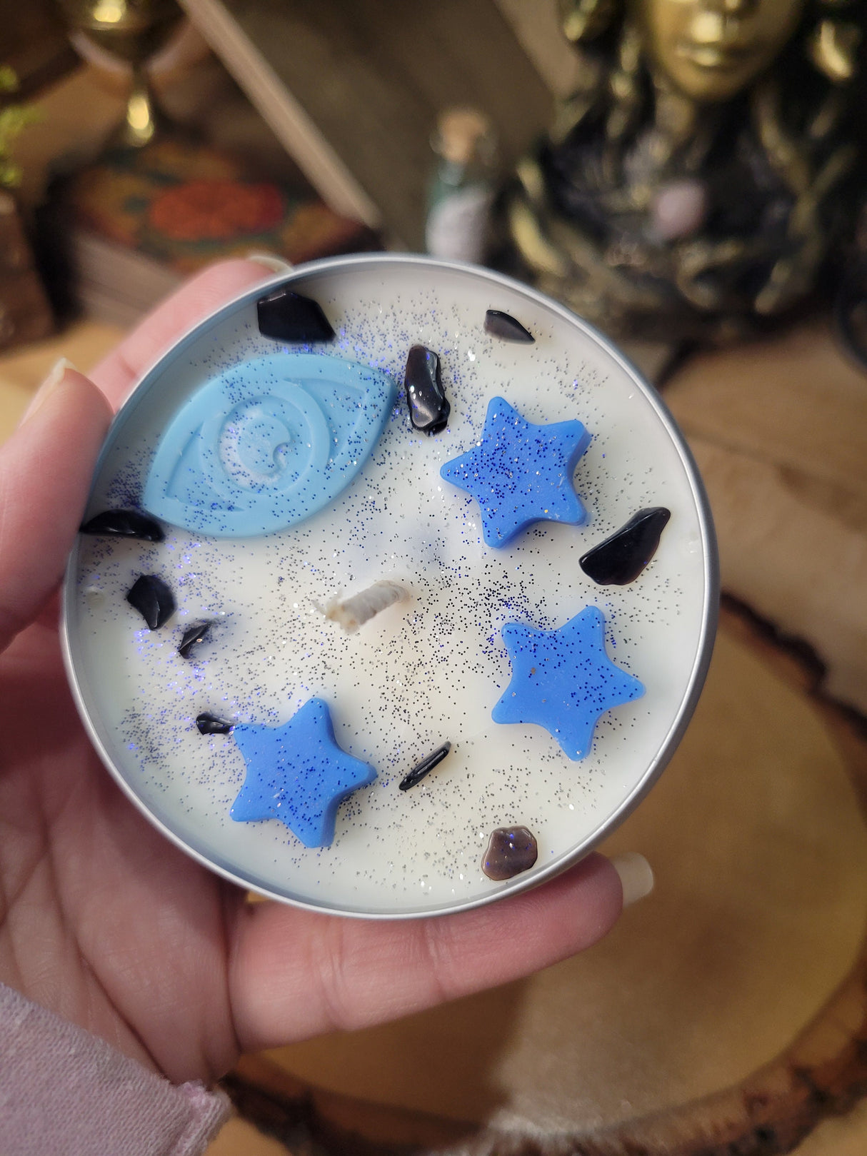 Evil Eye Protection Candle: Santal Scented Soy Candle, 4 oz Tin