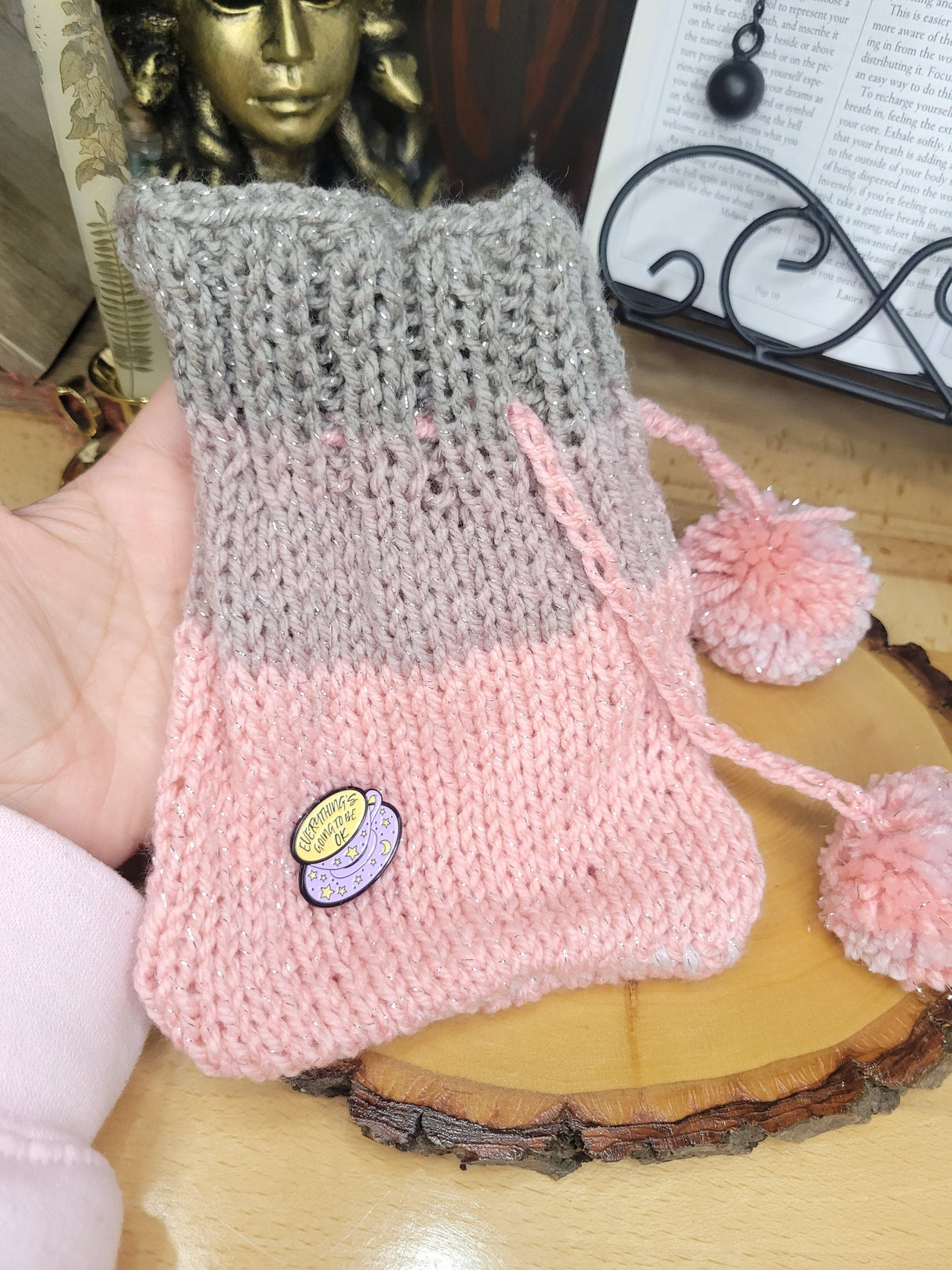 Handmade Knit Tarot Bag, Crystal Crochet Small Bag, Gift for Her