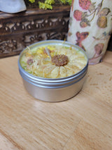 Sunflower Soy Wax Candle with Crystals and Marigold Flowers