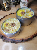 Sunflower Soy Wax Candle with Crystals and Marigold Flowers