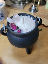 Crystal Cauldron Candle: Rose Quartz, Self Love, Meditation