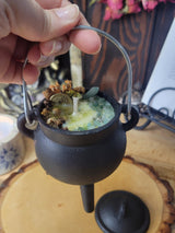 Abundance Candle Cauldron, Patchouli Scented Wax Candle with Crystals for Prosperity and Money, Perfect Gift for Manifestation