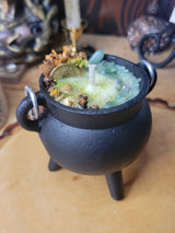 Abundance Candle Cauldron, Patchouli Scented Wax Candle with Crystals for Prosperity and Money, Perfect Gift for Manifestation