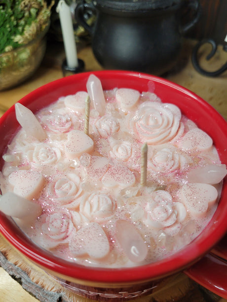 Self Love Rose Quartz Candle: Handmade Ceramic Mug, Sandalwood Rose Scent