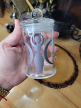 Pentagram Goddess Glass Jar, Witchy Spell Bottle
