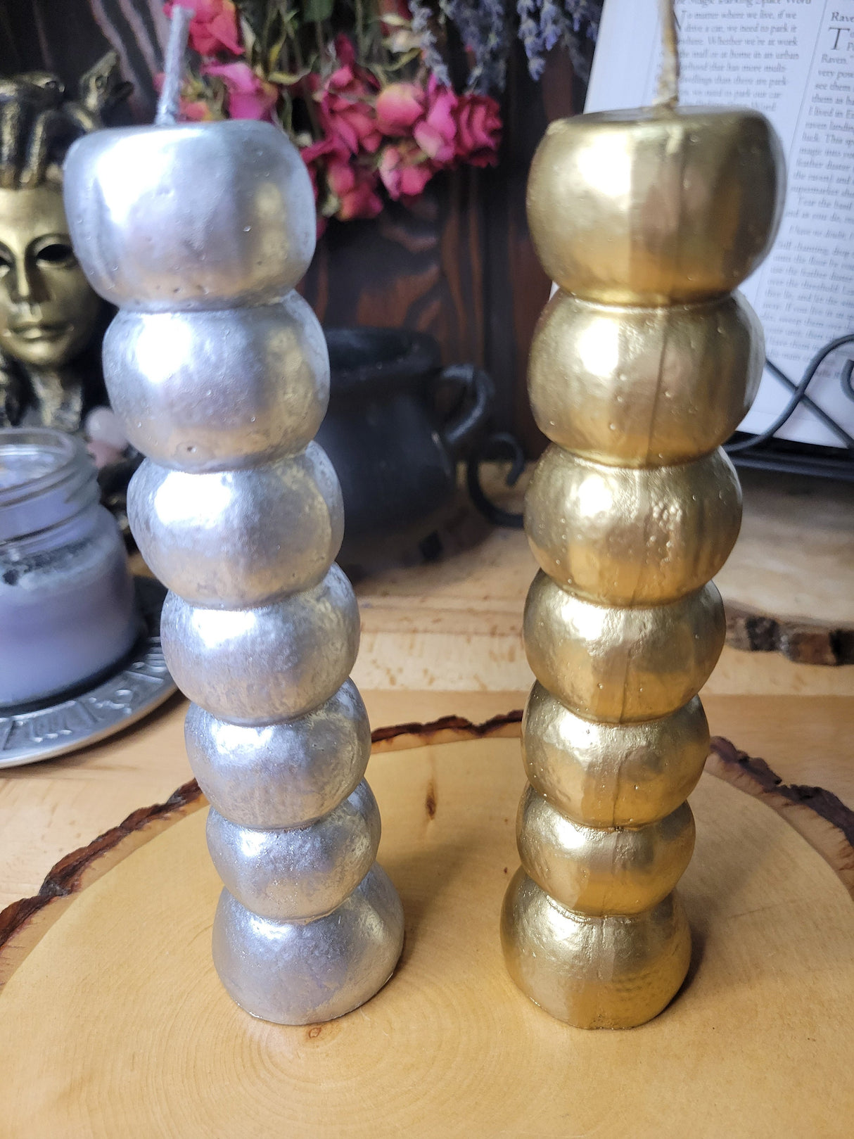 Seven Knob Wishing Candle: Gold and Silver Spell Candle