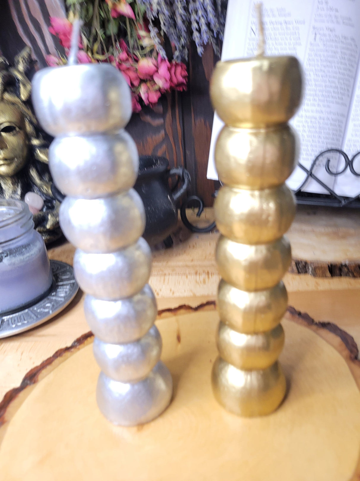 Seven Knob Wishing Candle: Gold and Silver Spell Candle