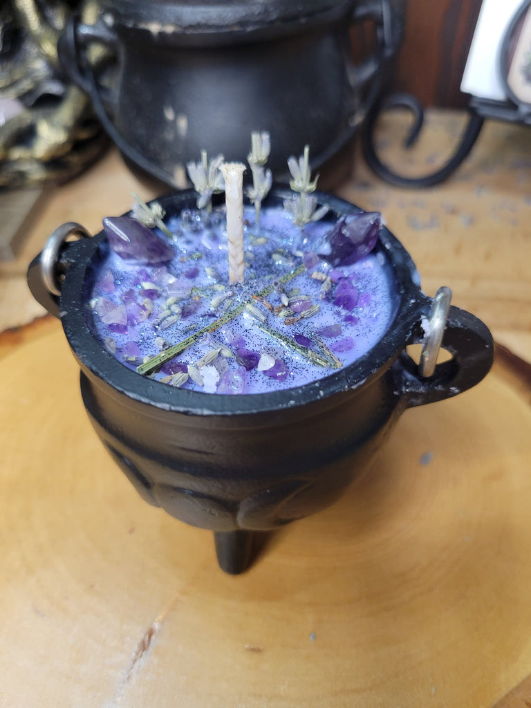 Triple moon pentacle cauldron soy candle intention candle Tranquility candle