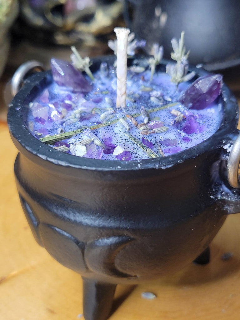 Triple moon pentacle cauldron soy candle intention candle Tranquility candle