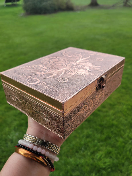Witch Triple Moon Goddess Carved Metal over Wood Box Handcrafted Tarot Box Altar Box Gift for Her