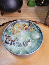 Abundance Soy Candle Wax Aventurine Pyrite Crystals for Prosperity, Dried Flowers , Handcrafted, Manifestation & Gifts
