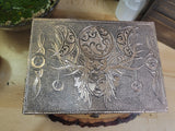 Witch Triple Moon Goddess Carved Metal over Wood Box Handcrafted Tarot Box Altar Box Gift for Her
