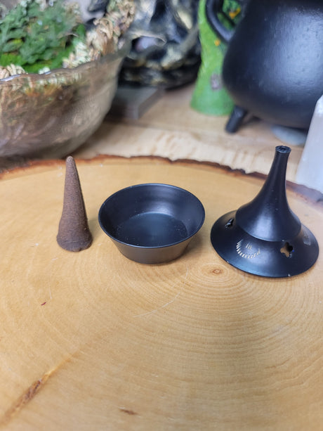 Black Metal Incense Cone Burner: Altar Home Decor