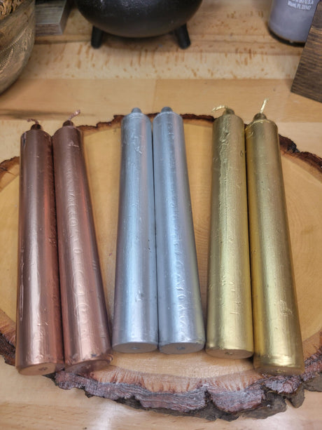 Metallic Taper Candle Set: Gold, Silver, Copper - 6 Inches