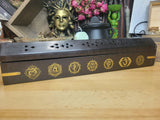 Seven Chakra Black Wood Incense Burner Black Wooden Burner Box, Incense Storage Box, Chakra Ash Catcher