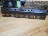 Seven Chakra Black Wood Incense Burner Black Wooden Burner Box, Incense Storage Box, Chakra Ash Catcher