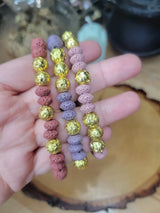Colorful Lava Rock Stretch Bracelet: Golden Accents, Handmade Jewelry